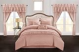 Chic Home Mykonos 20 Piece Comforter Set Striped Ruched Ruffled Embossed Bag Bedding, Queen, Coral