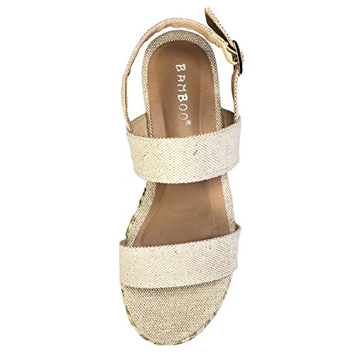 BAMBOO Women's Single Band Espadrilles Platform Sandal with Ankle Strap, Natural Canvas, 6.5 B (M) US - Thumbnail 3