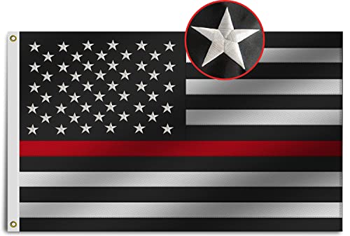 Heavy Duty Thin Red Line American Flag 3x5 FtLongest Lasting Oxford Nylon 210D | Embroidered 50 Stars | Four Rows Stitching Fly Ends|USA Honoring Firefighter Flags Decoration Gift Yard House Fire