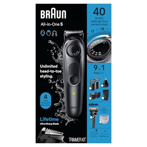 Image of Braun All-in-One Style Kit Series 5 5470, 9-in-1 Trimmer for Men w /Beard Trimmer, Body Trimmer for Manscaping, Gillette Fusion5 ProGlide Razor, 40 Length Settings, Rechargeable Battery, Cordless
