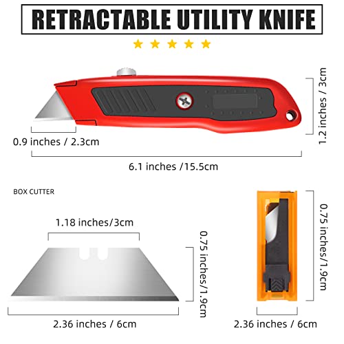 Image of DIYSELF 4 Pack Box Cutter Retractable, Razor Knife with Auto Lock, Box Opener with 10 Blades, Box Knife, Sharp Utility Knife Retractable, Boxcutter for Cardboard, Carton, Drywall, Exacto Knife