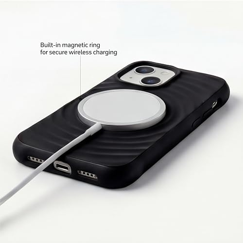 Image of amazon basics Shockproof Case for iPhone 15 | Ripple Pattern | Camera Protection | Protective Cover with Enhanced Grip & Wireless Charging Support - Black
