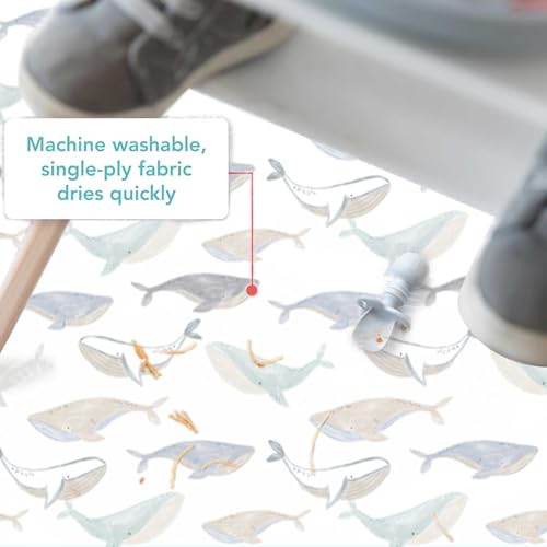 Image of Baby Splat Mat for Under High Chair, 51 x 51 Inch(Whale) | Polyester Splash Mat, Stain-Proof, Wipe-Clean, Thin & Light, Portable. Use As Food , Tablecloth, Picnic,Play ,Floor Mat