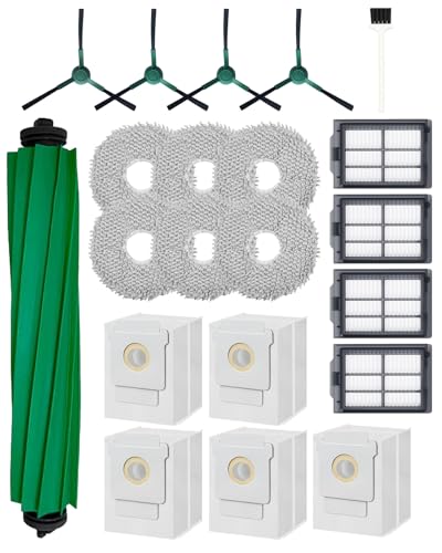 Kit de Repuesto de 21 Piezas para iRobot Aspiradora Robot Roomba Plus 405/505 Combo/507 Combo: 1 Cepillo Giratorio, 4 Cepillos Laterales, 5 Bolsas para Polvo, 4 Filtros HEPA y 6 Mopas(Serie 400/500)