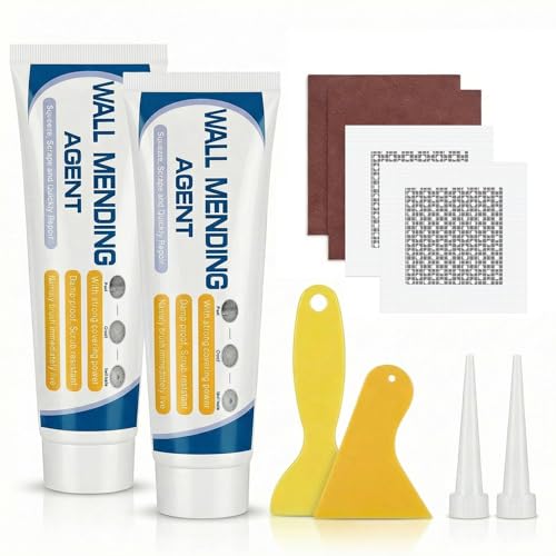 Wall Repair Kit Ready Mixed Spackle Hole Filler Paste with Scraper & Drywall Patch Waterproof & Drillable for Multiple Surfaces Non-Toxic Crack-Resistant Quick-Drying - White 200g