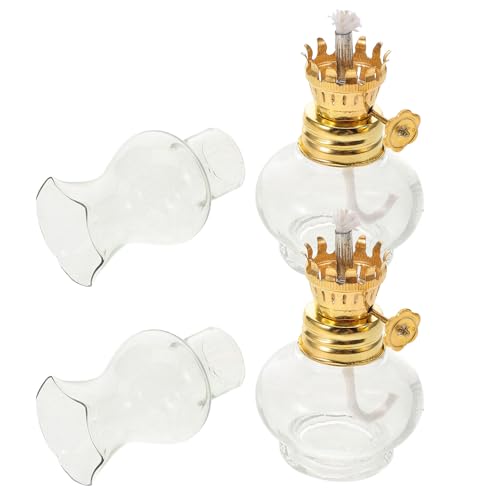 BESPORTBLE Lámparas de Queroseno de Vidrio Vintage 2 Piezas Mini Lámparas Pequeñas de Aceite Transparentes 115 CM para Uso Interior Decoración y Luz de Emergencia