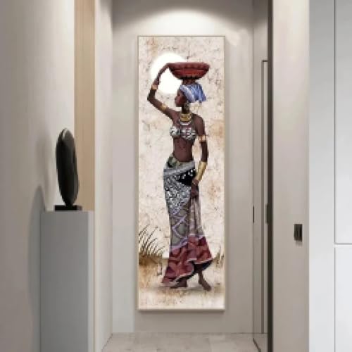 Portrait femme africaine décoration murale grand format salon tableau 20x60