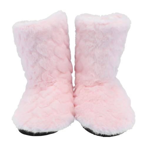 HOUDERCO Botas de Baile Altas para Mujer Talla 38-40, Cálidas y Antideslizantes para Interior, Suela Gruesa y Forro de Felpa Rosa, Ideales para Otoño E Invierno Hogar