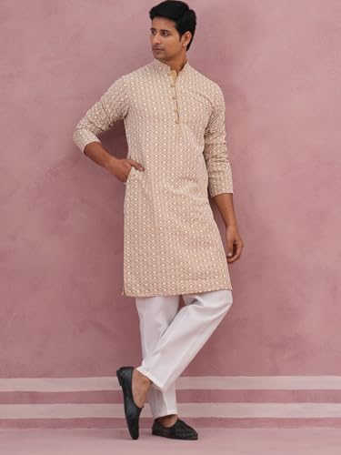 Image of Jompers Floral Embroidered Kurta With Churidar (Beige, XXL)