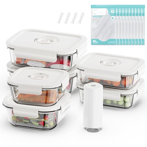 Image of Vacuum Seal Glass Food Storage Containers, 6pcs Containerswith 10pcs Sous Vide Bags / 1pc Automatic Pump, Meal Prep Container with Airtight Locking Lids for Lunch,Long-Lasting Freshness