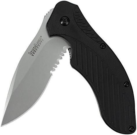 Kershaw Clash Serrated Pocketknife, 3" 8Cr13MoV Steel Drop Point Blade, SpeedSafe Assisted One-Handed Flipper Opening, Folding Utility EDC