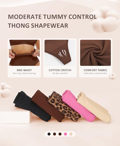 Image of FeelinGirl Thong Shapewear Tummy Control Mid Waisted Seamless Shapewear for Women Moderate Compression