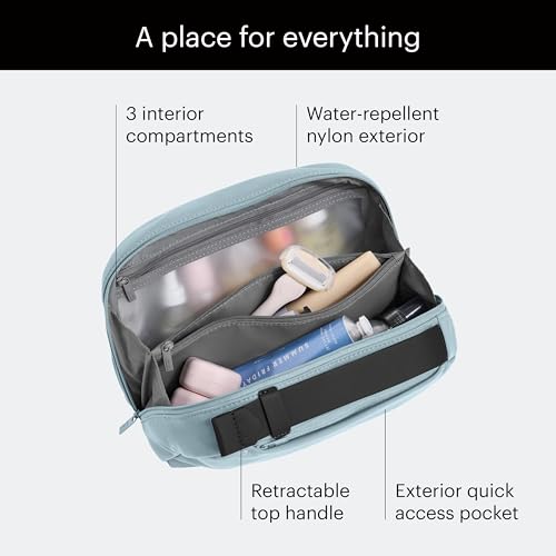 Image of Away Amazon Exclusive Large Toiletry Bag - Water-Repellent Travel Toiletry Bag with Clamshell Opening, Interior Compartments, Exterior Zip Pocket - Sky Blue