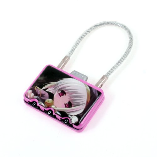 Image of Aexit Fuchsia Metal Padlocks & Hasps Cartoon Girl Printed 3 Digit Security Code Password Combination Padlocks Lock Padlock