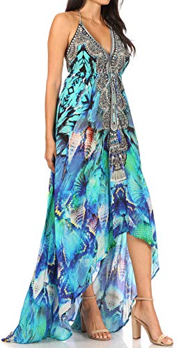 Image of Sakkas Lizi Womens Maxi High-Low Halter Handkerchief Long Dress Beach Party