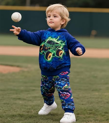 uideazone 2-6T Toddler Boys Hoodie Pant Sets Sweatsuit Color Block Hooded Sweatshirt Jogger Set 2 Piece Outfits for Kids4