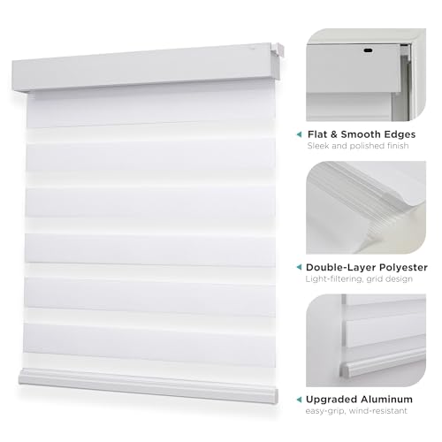 Joydeco No Drill Zebra Blinds for Windows, Cordless Day & Night Dual Sheer Roller Shades, Easy Installation, Free-Stop Lift System, Light Filtering Privacy Blinds for Home(White,33" W x 75" H)