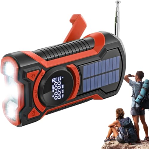 demaxiyad Radio meteorológica - Radio manual con panel solar integrado | Linterna recargable 5000mAh impermeable de alto brillo para seguridad doméstica camping senderismo aventuras exteriores