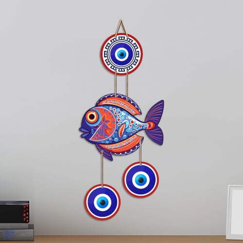 Image of Artvibes Fish Evil Eye Wall Hanging for Home Entrance | Lucky Fish Nazar Battu MDF Wall Decor | Vastu Decorative Art for Living Room | Bedroom | Office & Balcony (WH 8535N)