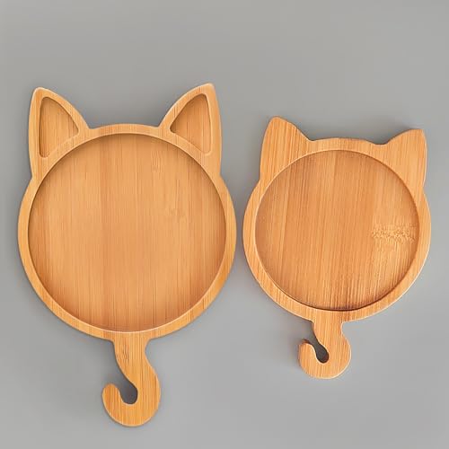 Mosaic Bamboo Coasters, DIY Base Trays, Blank Coaster for DIY Crafts (1 Large + 2 Small, Cat-Shaped)