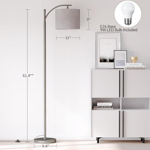 Image of SUNMORY Arc Floor Lamp, Modern Floor Lamp with 9W 3 Color Temperatures Bulb, Metal Standing Lamps with Adjustable Hanging Lampshade, Tall Floor Lamps for Living Room, Bedroom, Office