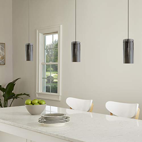 Linea Modern Brushed Nickel Pendant Light - Large Polished Smoke Glass Effimero Pendant Adjustable Hanging Lighting Fixture For Kitchen Island, Over Sink And Bathroom #TOP3