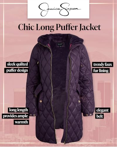 Jessica Simpson Women's Long Puffer Coat - Belted Faux Fur Lined Hooded Winter Coat - Quilted Puffer Jackets for Women (S-XL)3