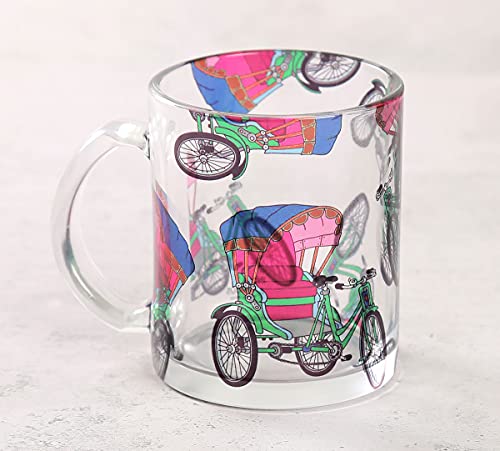 Image of India Circus by Krsnaa Mehta Pop Tanga Coffee Glass Mug | Designer Tea Mug Cups with Handle for Gifting | Microwave & Dishwasher Safe | Set of 1, 325 mL