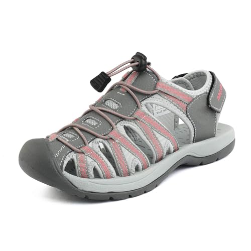 DREAM PAIRS Womens Closed Toe Hiking Summer Outdoor Sport Athletic Sandals 8.5 Grey/Coral