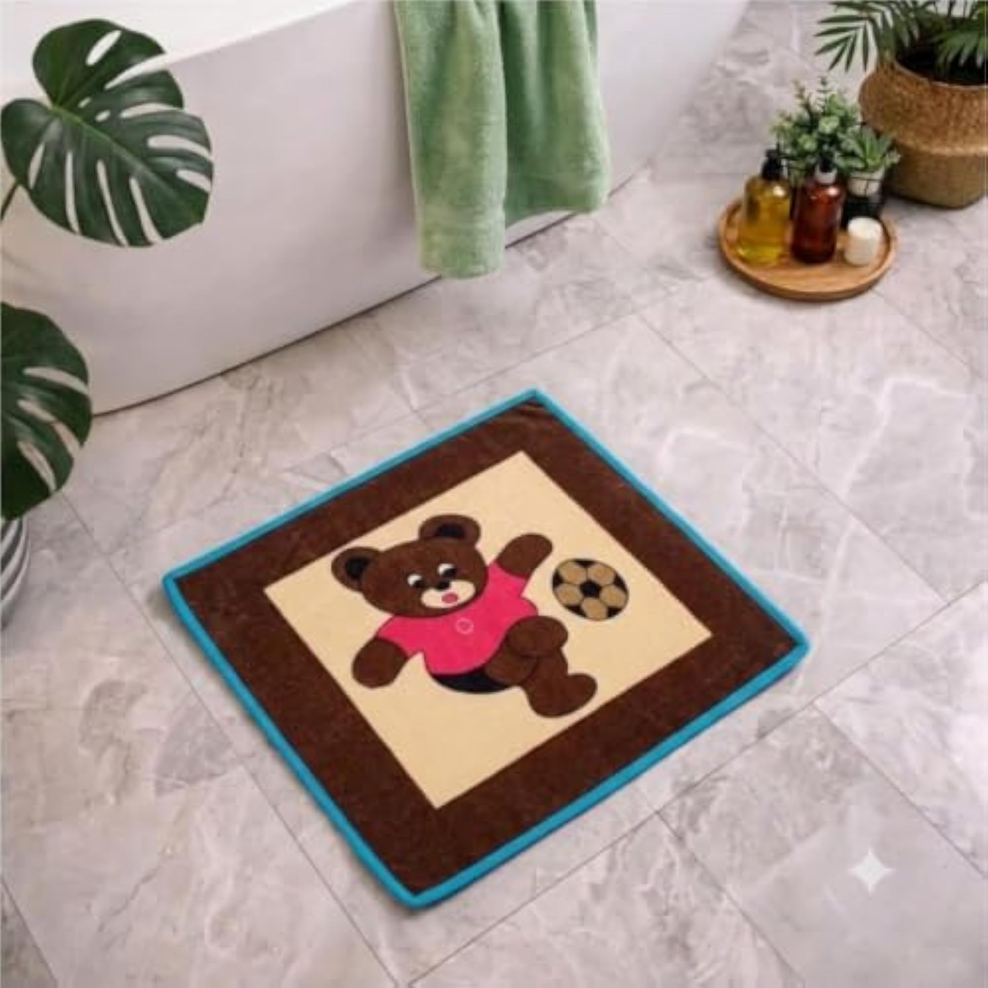 Soft Absorbent Hand-Tufted Wool Bath Mat for Bathroom