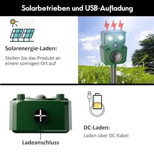 MEKEET Ultraschall Katzenschreck für Garten, Solar Tiervertreiber Ultraschall mit Bewegungsmelder,Katzen Vertreiben Garten Abwehr Gegen Katzen, Fuchs, Vogel, Rehe, Tauben, Waschbären