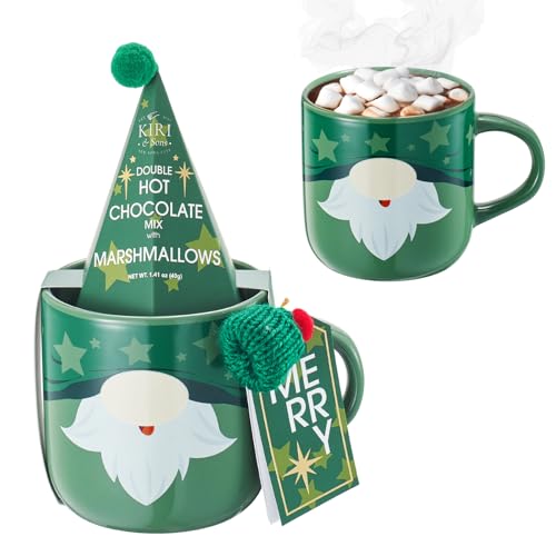 Hot Chocolate Gift Set, Includes 1 Single-Serve Double Chocolate Packet + 1 Pack Mini Marshmallows Hot Cocoa Mix Hot and a Ceramic Mug , Gourmet Hot Cocoa Gift Set, Eggnog Festive Gifts, Green Elf Mug