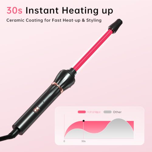 Image of Hahahope 3 /4 Inch Curling Wand for Long Hair, Long Barrel Ceramic Hair Curler for Beach Waves, Dual Voltage with 30s Fast Heating & 2 Temp Settings, 360 Swivel Cord