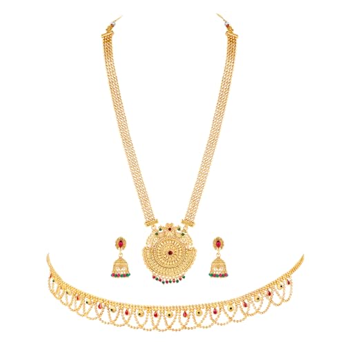 Image of Peora Gold Plated Bridal Jewellery Set with Kamarband Gift for Women Indian Traditional Ethnic Wedding