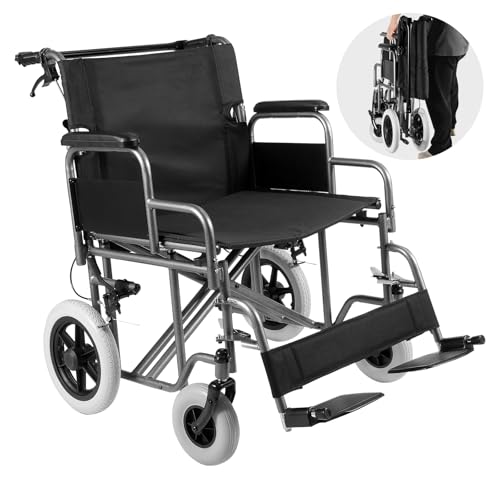 VEVOR Sedia a Rotelle Pieghevole per Adulti, Sedia da Trasporto in Acciaio al Carbonio, con Bracciolo Staccabile, Freno Autobloccante, Sedile Largo 60,96 cm Capacità di Peso 136 kg per I Disabili VEVOR Sedia a Rotelle Pieghevole per Adulti, Sedia da Trasporto in Acciaio al Carbonio, con Bracciolo Staccabile, Freno Autobloccante, Sedile Largo 60,96 cm Capacità di Peso 136 kg per I Disabili