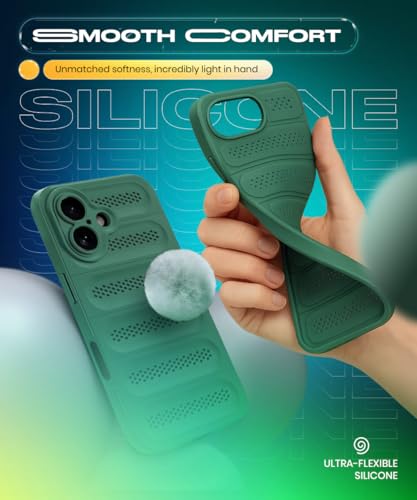 Image of WOW IMAGINE Ultimate Silicone Back Cover Case for iPhone 16 | Heat Dissipation Thin Soft TPU | 360 Camera Protection | Breathable Cooling Holes - Forest Green