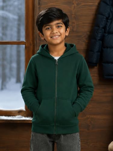 Image of Unisex Kids Solid Full Sleeve Zip Front Open Hooded Sweatshirt