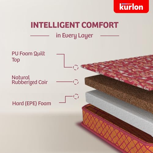 Image of Kurlon Natural Coir Pad Mattress | Rubberized Coir | Breathable Fabric |Medium Firm Support| Natural Cooling | PU Foam Quilting | Premium Finish | Double Size | 72x48x5 | 2 Yrs Warranty