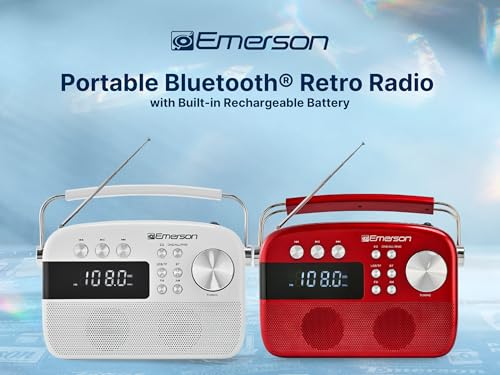 Emerson EAS-3010 Portable Bluetooth Radio with MP3 Player, Retro Style Wireless Speaker with AM/FM Tuner, Built-in 1200mAh Rechargeable Battery, 5W Stereo Sound, USB/TF/Aux-in, LCD Display by Emerson - Used condition - Image 7