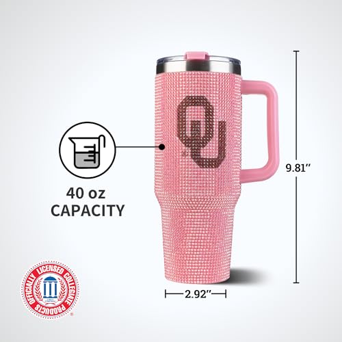 Image of The Memory Company Officially Licensed 40oz Pink Bling Game Day Tumbler, University of Oklahoma