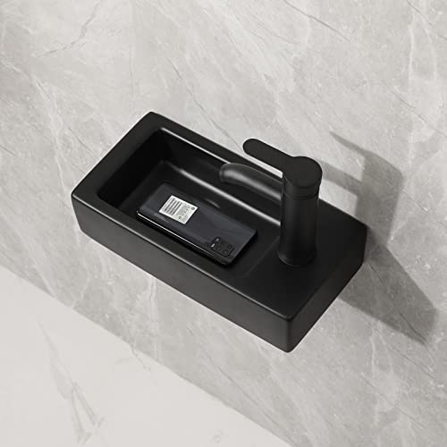 Black Bathroom Rectangle Wall Hung Porcelain Ceramic Small Sink Wash Art Basin With Overflow&Faucet For Cloakroom Lavatory Toilet (Right Hand) #TOP3