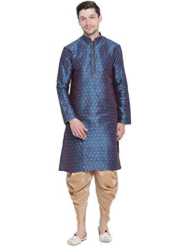 Image of VASTRAMAY Men's Royal Blue Cotton Silk Blend Kurta and Dhoti Pant Set