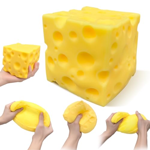 Cheese Squishy Jumbo Cheese Block Big Squishy Cheese Stress Ball Soft Slow Rising Squeeze Toy Giant Fidget Sensory Toy for Adults Teens Gifts