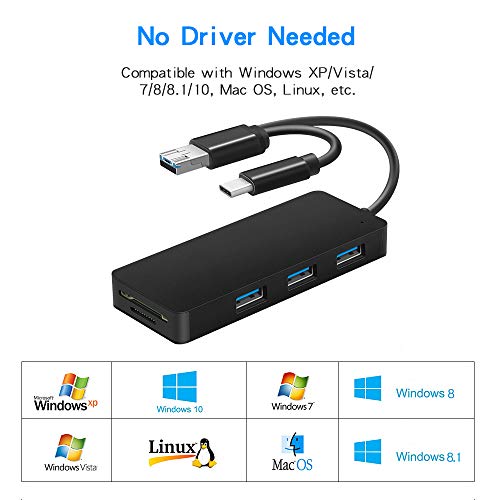 Micro USB OTG to Type C Adapter, Opluz 3-Port 6 IN1 USB/USB C HUB Adapter Fast Speed 5Gbps, Card Reader Read 2 Cards Simultaneously CF/TF/SDXC/SDHC/SD/MMC/Micro SDXC/Micro SD/Micro SDHC/MS/UHS-I