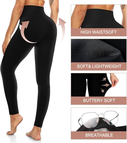5 Pack Leggings for Women High Waisted No See-Through Soft Tummy Control Black Pants for Running Yoga Athletic Workout3