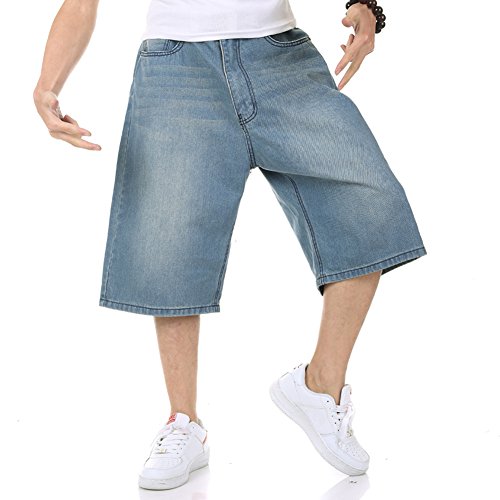 Men's Shorts Jeans Relaxed Fit Denim Shorts Baggy Simple Plain Blue Light Wash Plus Size 30W-46W 13L (44)