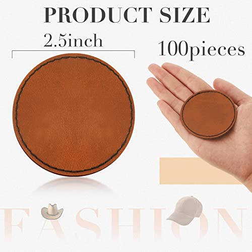 100 Pcs Round Laserable Leatherette Patch Blank Pu Leather Hat Patches With Adhesive 2.5 Inch Faux Leather Patches For Hats Jackets Backpacks (Brown) #TOP1