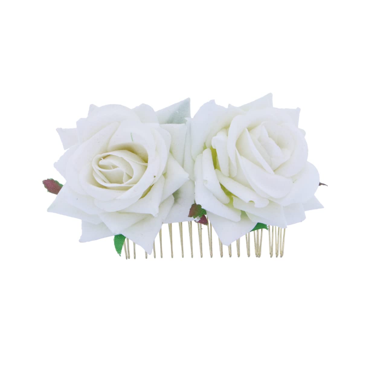 FRCOLOR Rose Flower Hair Comb Floral Hair Accessory for Women Girls Wedding Bridal Headpiece Beige Elegant Ornament for Parties