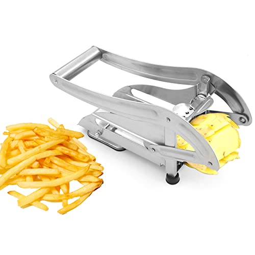 PIPIPOXER Pommesschneider Kartoffelschneider aus Edelstahl, Chipschneider mit 2 Schnitteinsätzen,Gemüseschneider mit Nicht-Rutsch Vakuumsaug Pommes Schneider Gerät und Anti-Rutsch-Technologie Cover