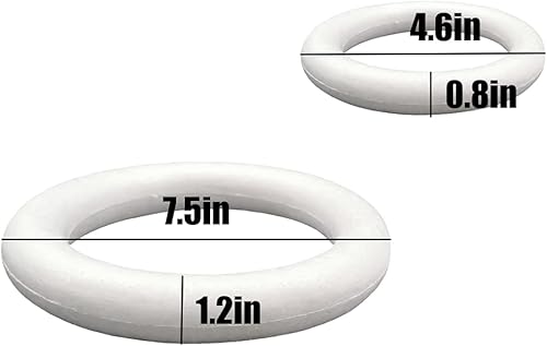 Miniatura 2 de Paquete de 14 anillos de espuma para corona, anillos de espuma para manualidades, 2 tamaños que incluyen 7.5 pulgadas (6 unidades) 4.6 pulgadas (8